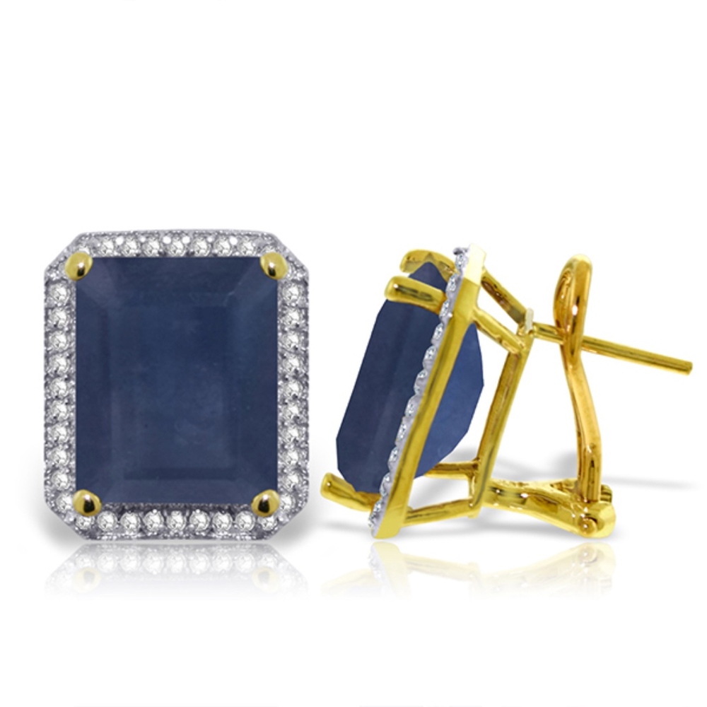 GOLD FRENCH CLIPS EARRING WITH DIAMONDS & SAPPHIR - Picture 1 of 5